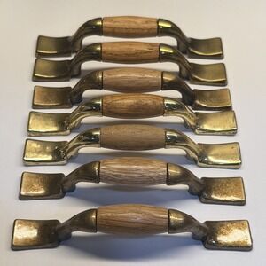 7 Drawer Pull Cabinet Handles Metal Gold Color Oak Wood 3 Inch Hole To Hole